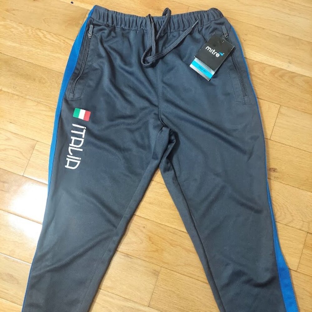 Mitre Italia‎ Boy's Medium 10/12 Track Pants Sweat Pants Grey Blue Stripe New